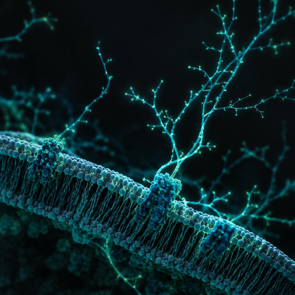 Conceptual illustration of cellular structures and signaling